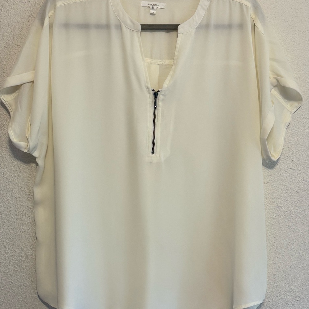 Women's Cream Blouse with Zipper Detail